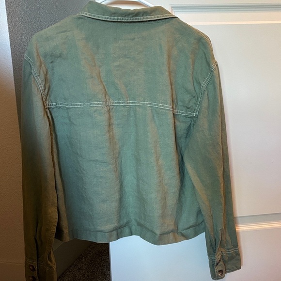 New Rachel Zoe Womens Olive Utility Canvas Jacket 100% Linen Size L - Picture 4 of 10